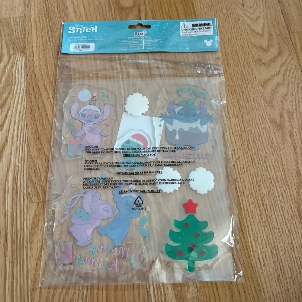 Disney Stitch Holiday Gel Window Clings - Red, Green, Blue Christmas NEW Angel